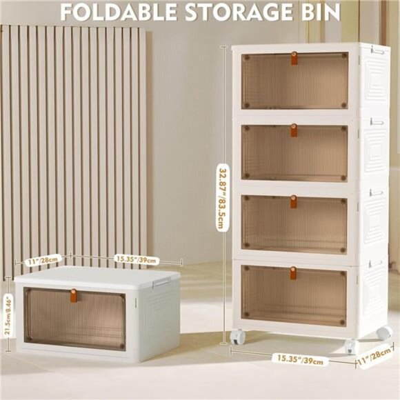 4 Tier Stackable Plastic Storage Bins with Lid Wheels Closet Organizer 92QT - Picture 5 of 7